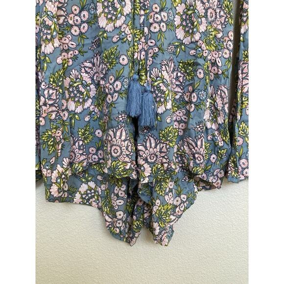 Tiare Hawaii Blue & Pink Floral Flare long Sleeve Romper One Size boho vacation - Picture 5 of 7